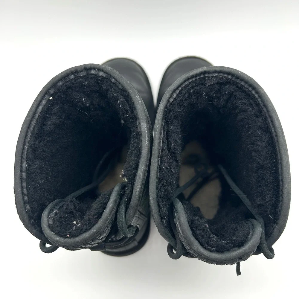 UGG Australia Mariana Boots Womens 6 Black Leather Shearling Lined Rear Lace‎ Up